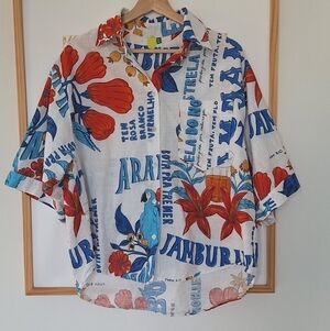 Farm Rio Button Up Blouse Arara Azul
